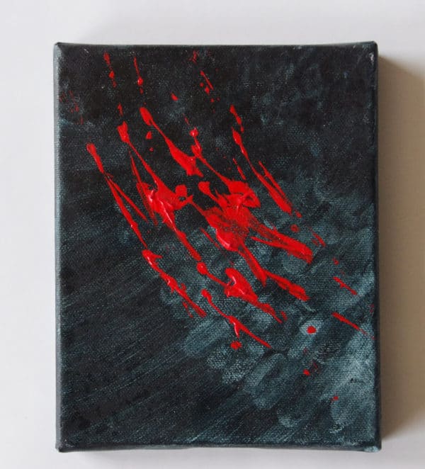 Peinture représentant une griffure rouge sur fond gris